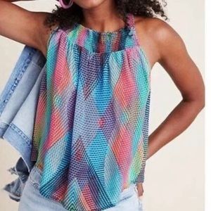 Anthro Conditions Apply Prismatic Geometric Sleeveless Blouse Multicolor